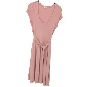 Wilfred Aritzia Midi Dress Womens Medium Pink Short Sleeve Open Back Tie Waist